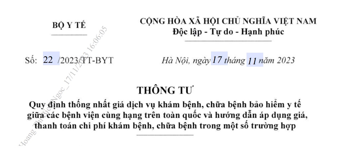 Giá dịch vụ khám bệnh bảo hiểm y tế theo Thông tư 22 